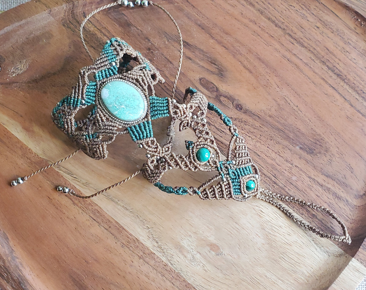 Collection Héritage 🌿 — Manchette bague - " Pierre naturelle et Malachite " pièce unique d’exception