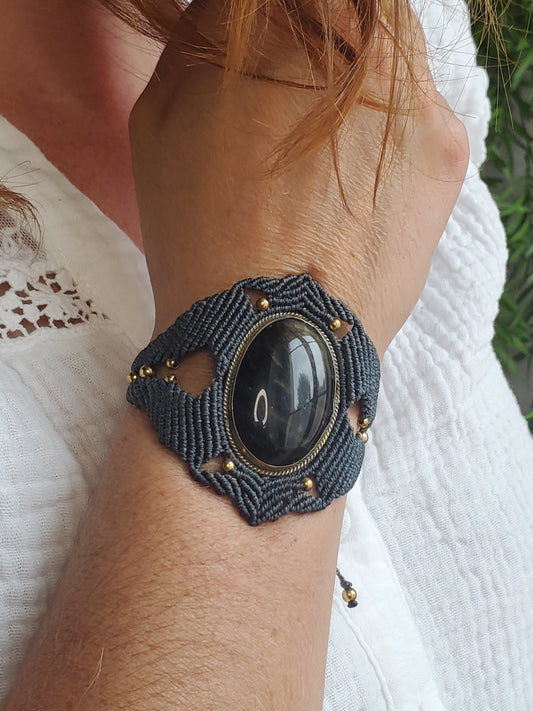 Collection Héritage 🌿 — Manchette Obsidienne Noire - pièce unique