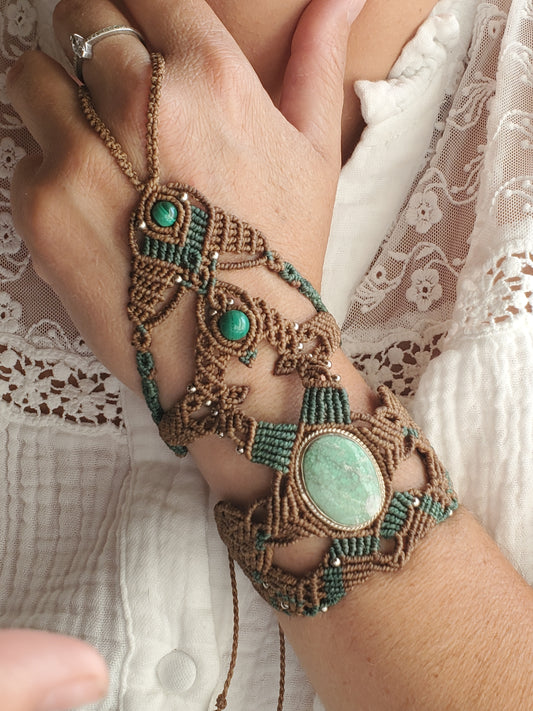 Collection Héritage 🌿 — Manchette bague - " Pierre naturelle et Malachite " pièce unique d’exception