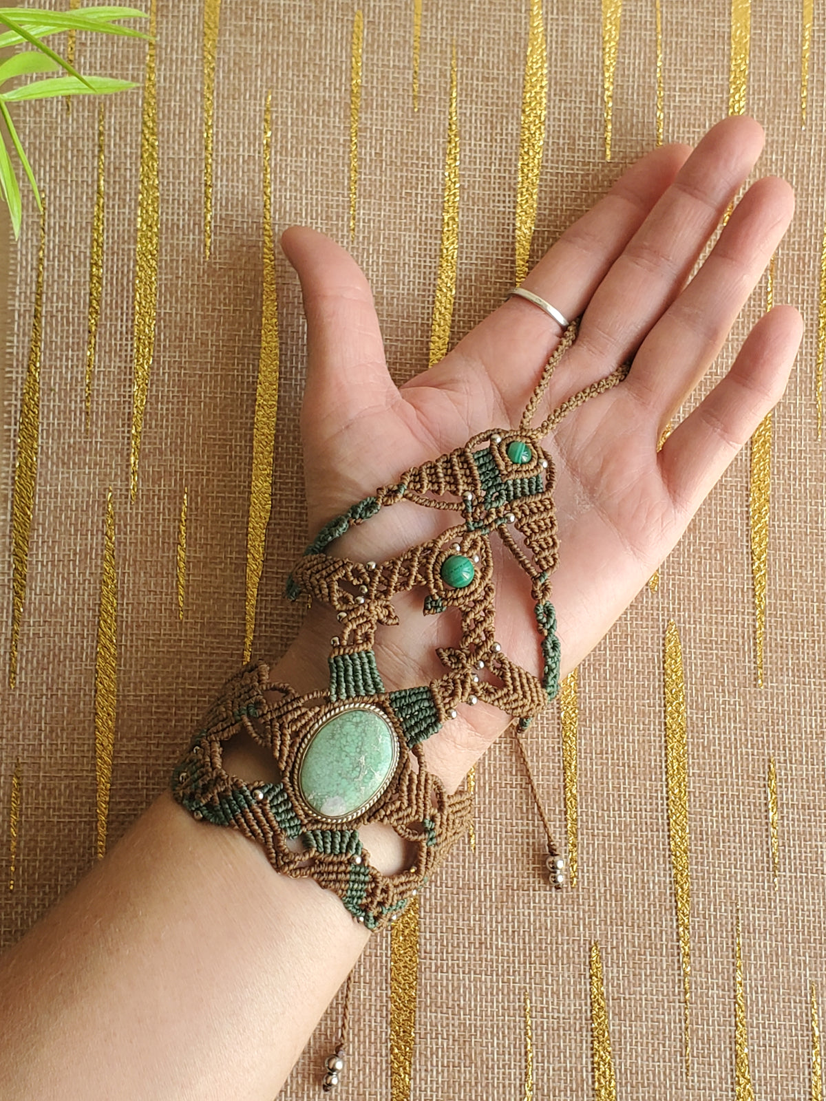 Collection Héritage 🌿 — Manchette bague - " Pierre naturelle et Malachite " pièce unique d’exception