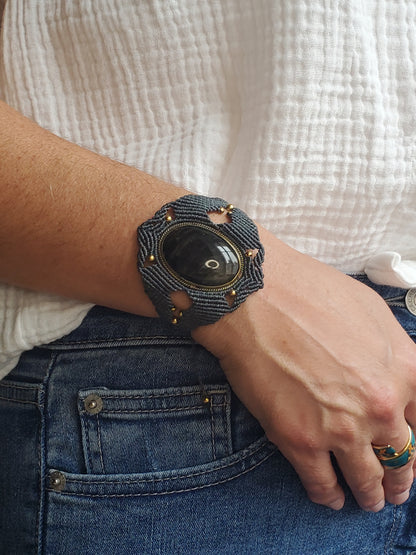 Collection Héritage 🌿 — Manchette Obsidienne Noire - pièce unique