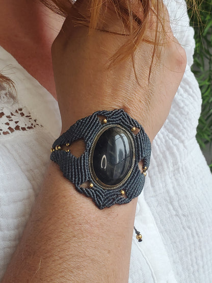 Collection Héritage 🌿 — Manchette Obsidienne Noire - pièce unique