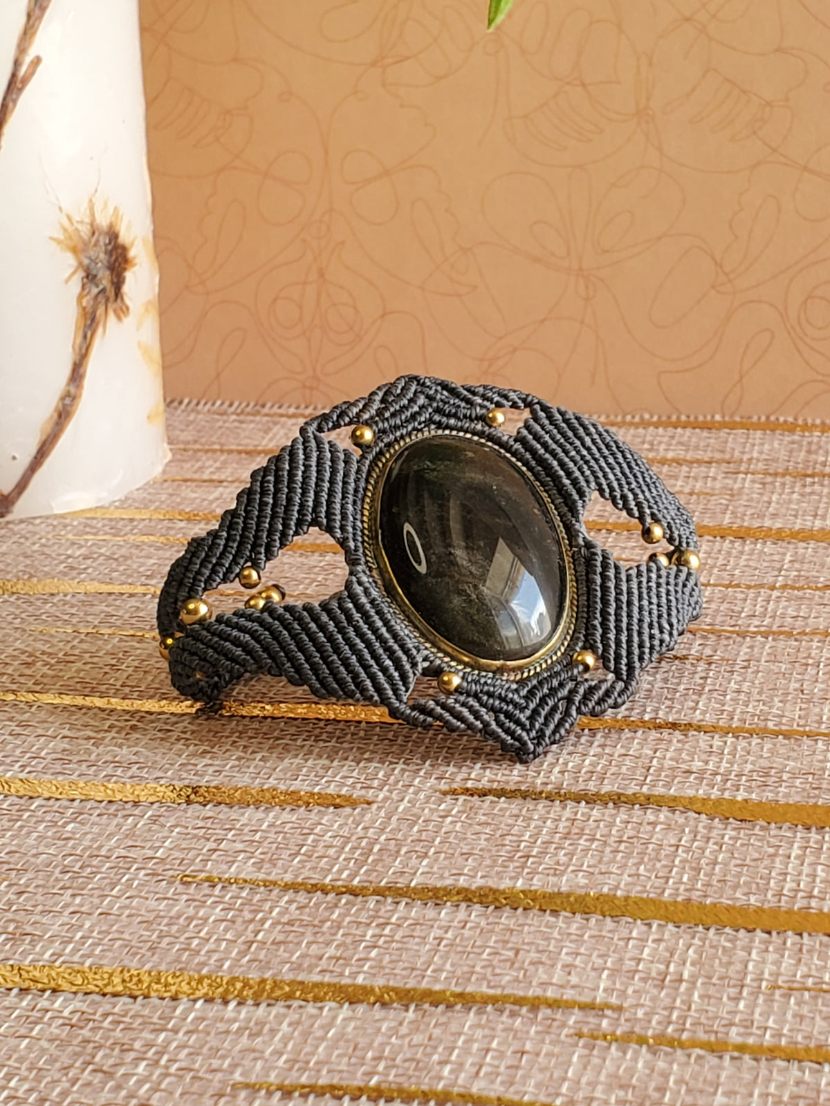 Collection Héritage 🌿 — Manchette Obsidienne Noire - pièce unique