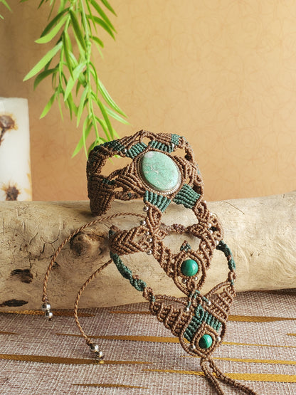 Collection Héritage 🌿 — Manchette bague - " Pierre naturelle et Malachite " pièce unique d’exception