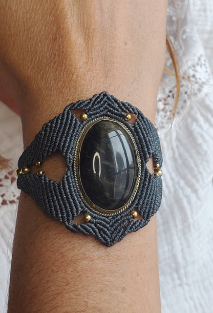 Collection Héritage 🌿 — Manchette Obsidienne Noire - pièce unique