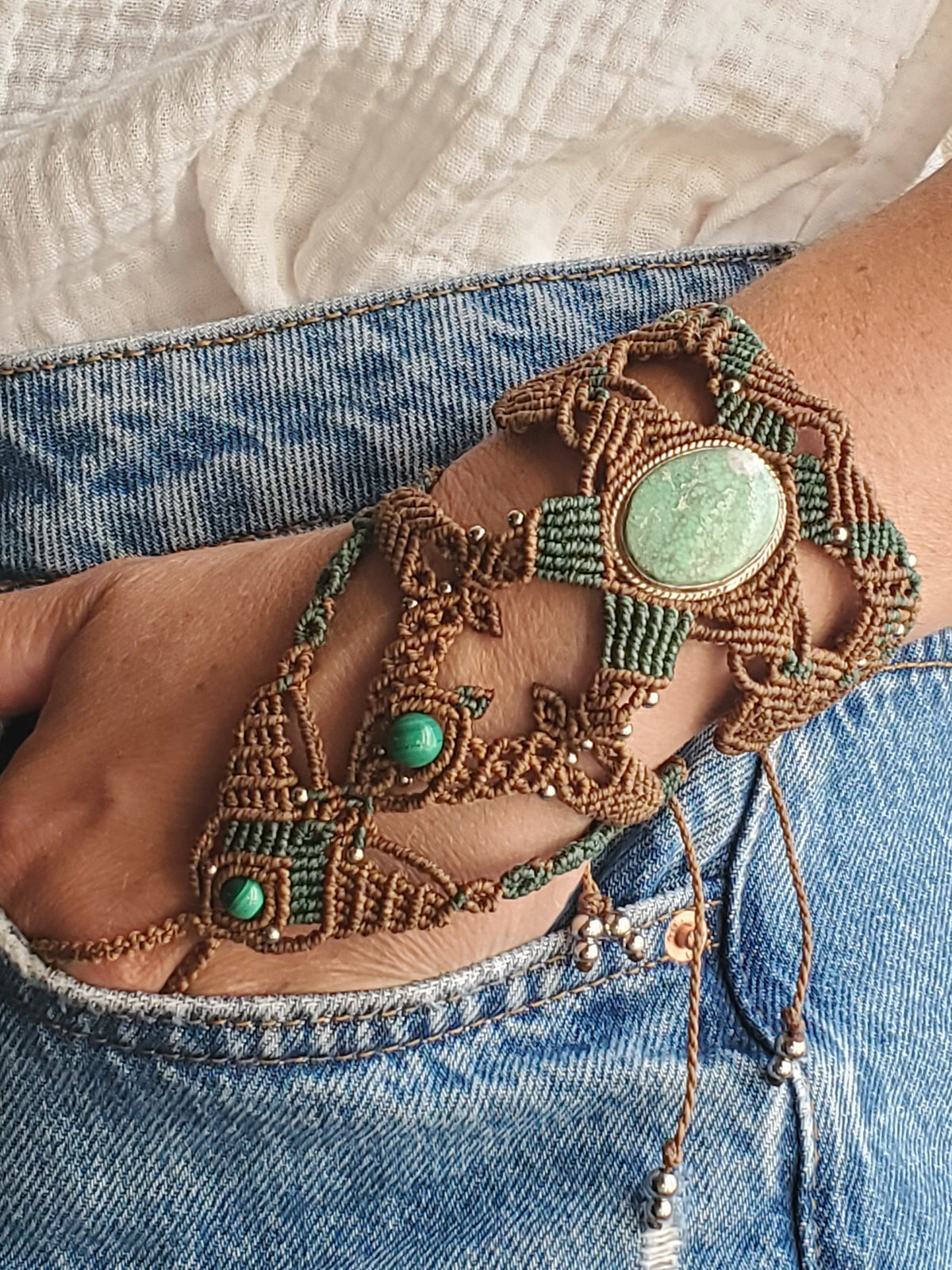 Collection Héritage 🌿 — Manchette bague - " Pierre naturelle et Malachite " pièce unique d’exception