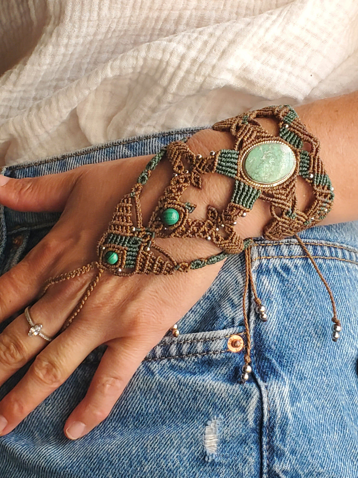 Collection Héritage 🌿 — Manchette bague - " Pierre naturelle et Malachite " pièce unique d’exception